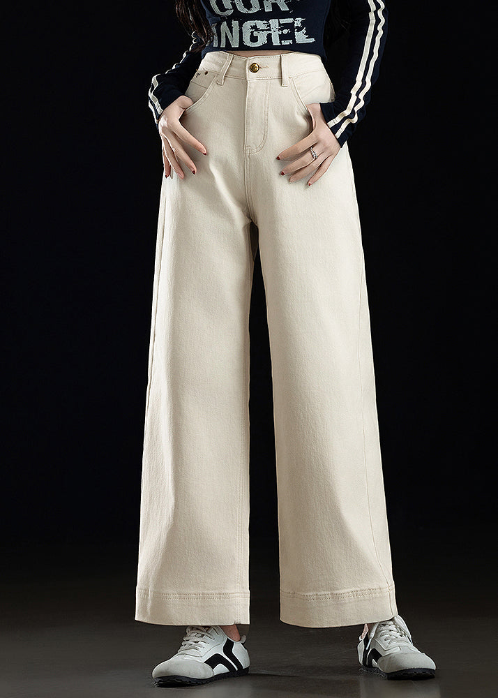 White Oversized Denim Straight Crop Pants Spring