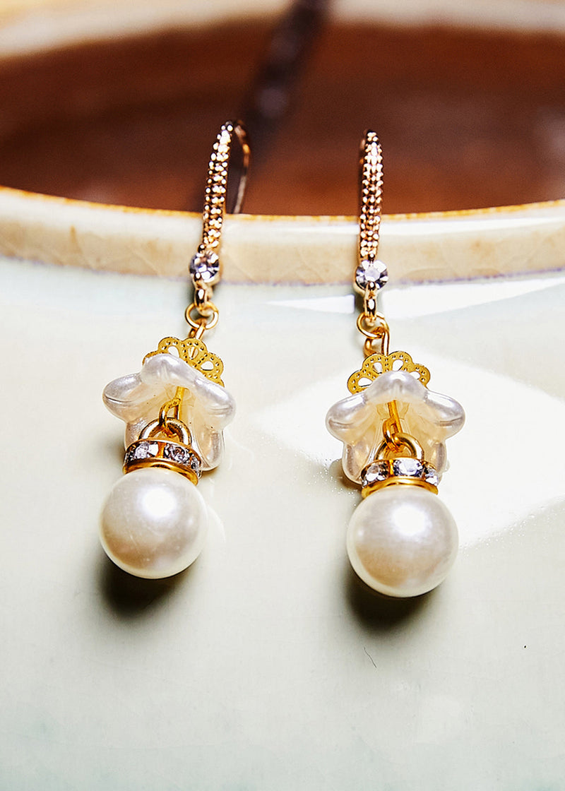 White Pearl Zircon Drop Earrings