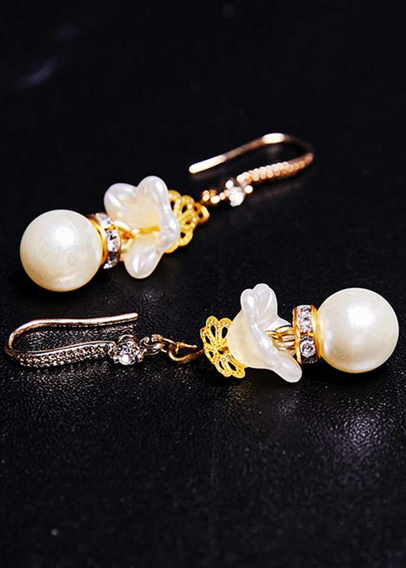 White Pearl Zircon Drop Earrings