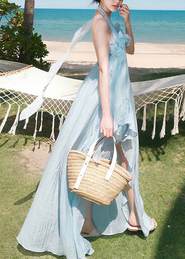 White Ruffled Asymmetrical Patchwork Cotton Dresses Sleeveless