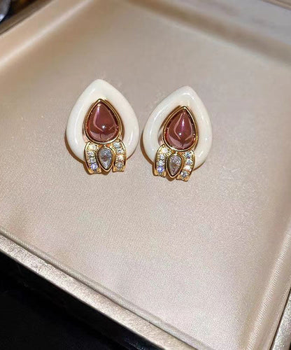White Sterling Silver Overgild Zircon Crystal Water Drop Stud Earrings Df1007