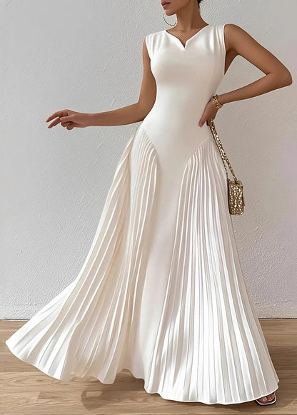 White Wrinkled High Waist Cotton Party Dress Summer