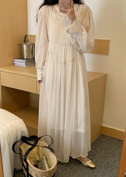 White Wrinkled Patchwork 2 Piece Outfit Chiffon Dress Spring