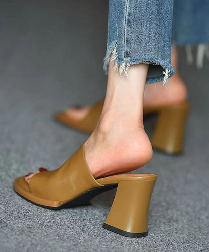 Yellow Chunky Sheepskin Slide Sandals Peep Toe