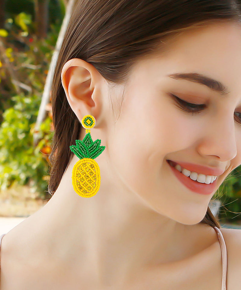 Yellow Knit Fabric Rice Ball Pineapple Drop Earrings