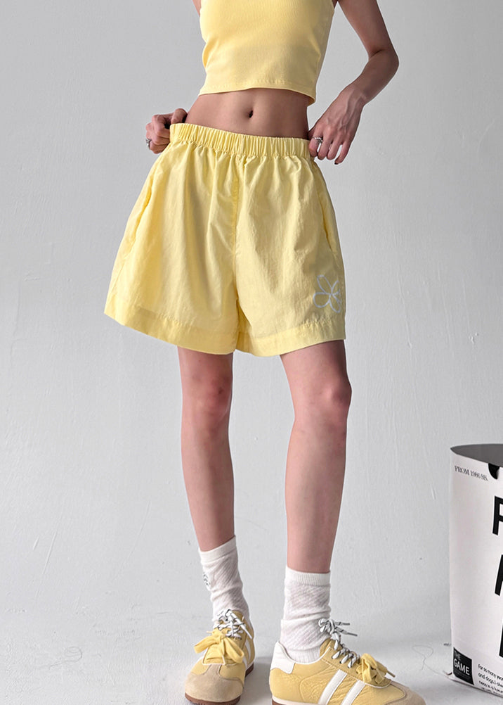 Yellow Oversized Print Sports Shorts Summer