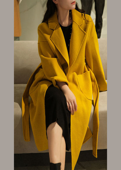 Yellow Oversized Pockets Woolen Coats Winter
