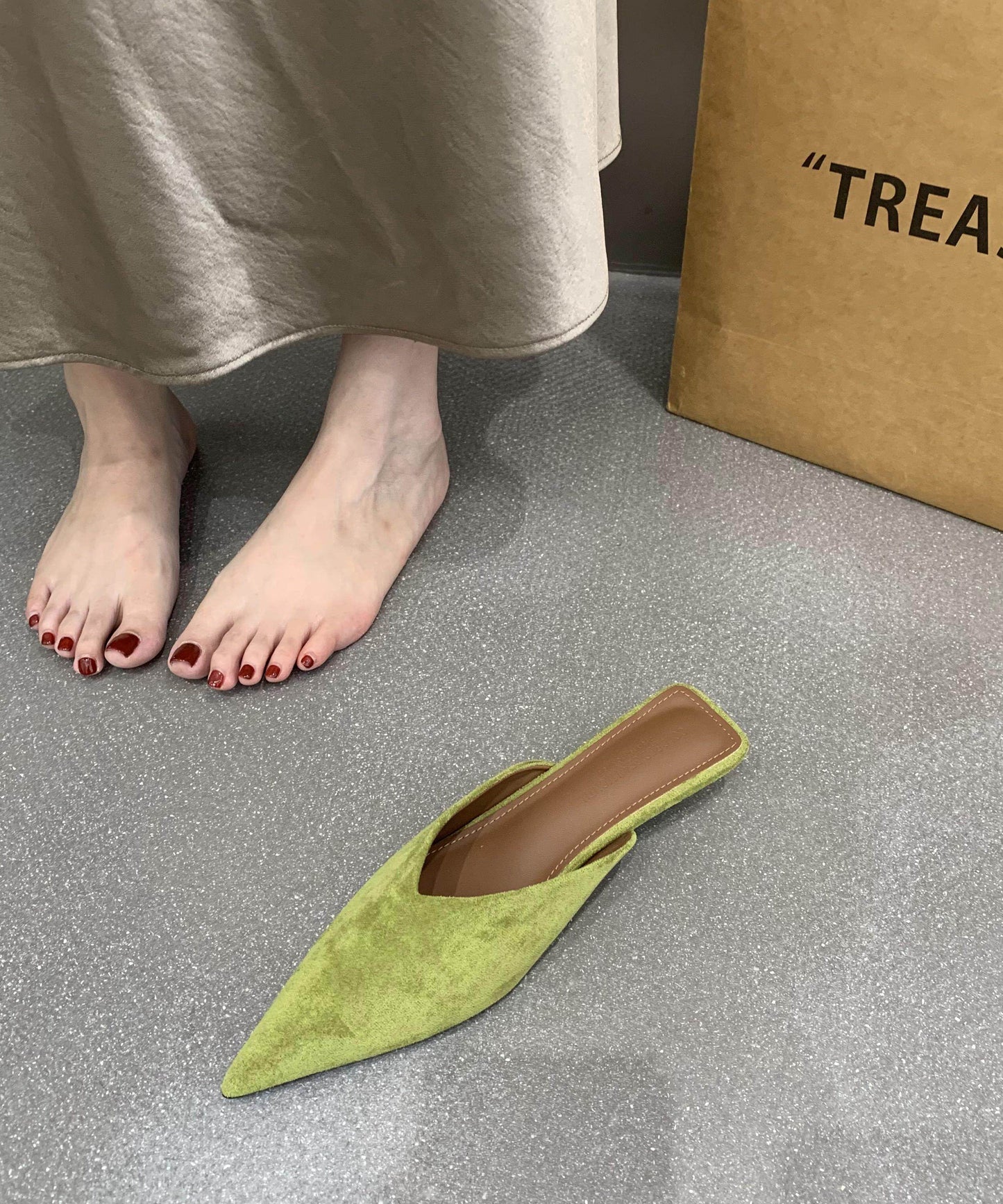 Yellow Pointed Toe Flip Flops