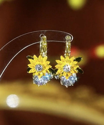 Yellow Sterling Silver Overgild Zircon Sunflower Drop Earrings