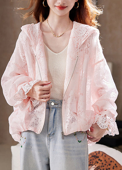 Yellow Zip Up Lace Hoodie Coat Batwing Sleeve