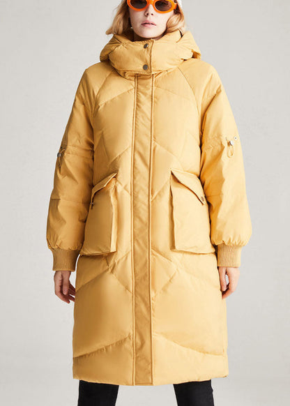 Yellow Hooded Pockets Loose Winter Duck Down Winter Coats