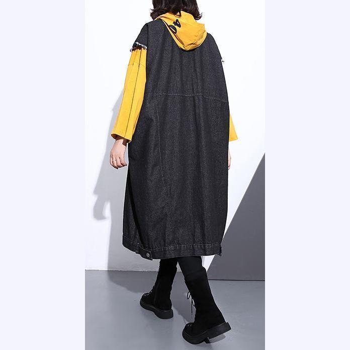 Black Coat Loose Fitting Lapel Coats Fine Pockets Sleeveless Coat