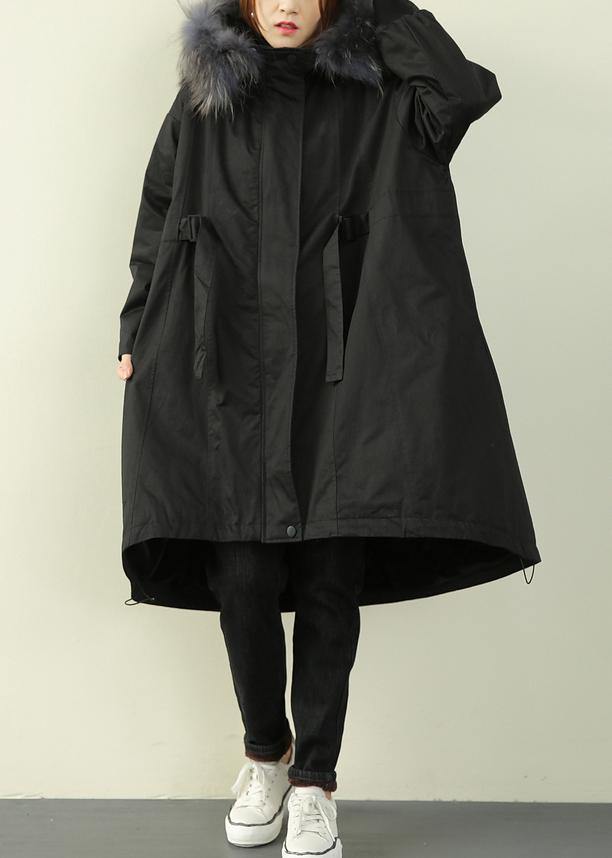 Black Fur Collar Long Quilted Padded Coat Loose Coats