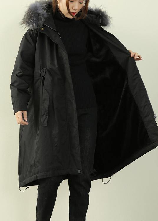Black Fur Collar Long Quilted Padded Coat Loose Coats