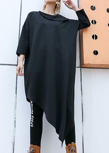 Black Patchwork Cotton Outfit O Neck Half Sleeve Robe Summer Dresses