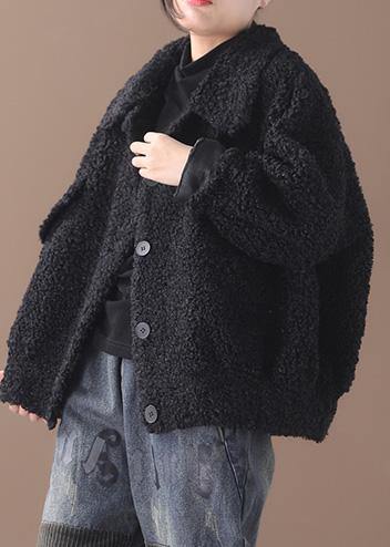 Black Woolen Coats Lapel Button Jackets