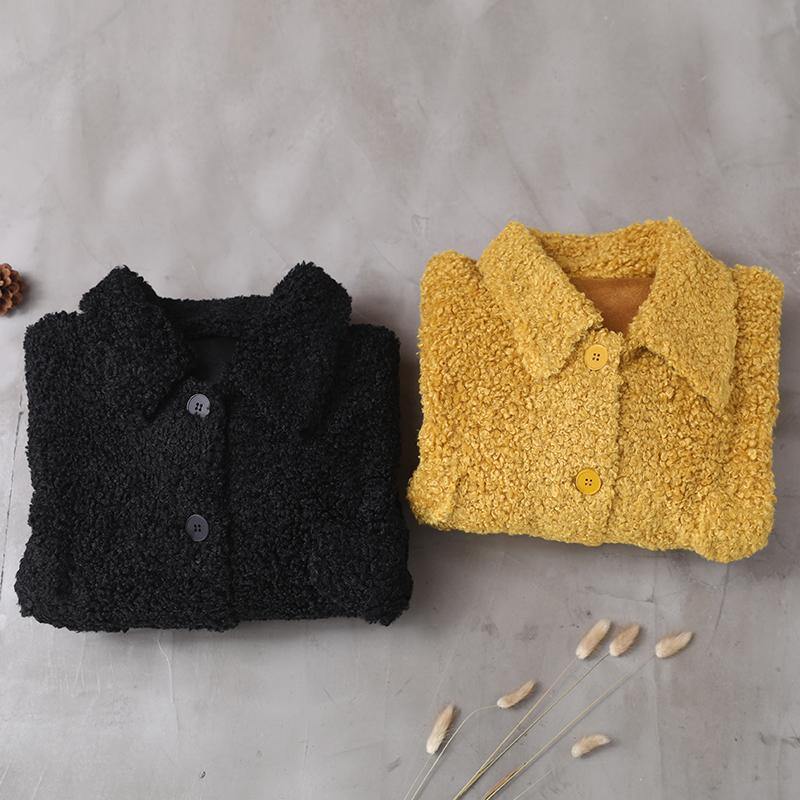 Black Woolen Coats Lapel Button Jackets