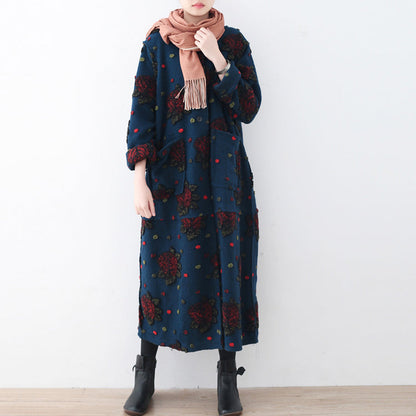 Blue Long Coat Plussize Cardigans Jacquard Long Coat