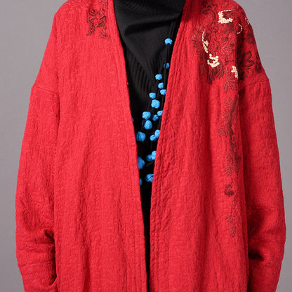 Blue Maxi Coat Oversized Embroidery Baggy Trench Coat New Side Open Coat