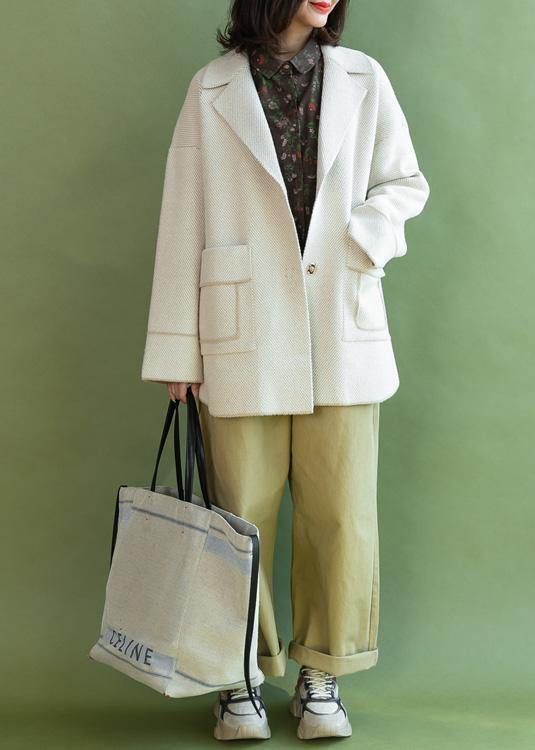 Mid-length Coats Winter Outwear Beige Pockets Wool Jackets
