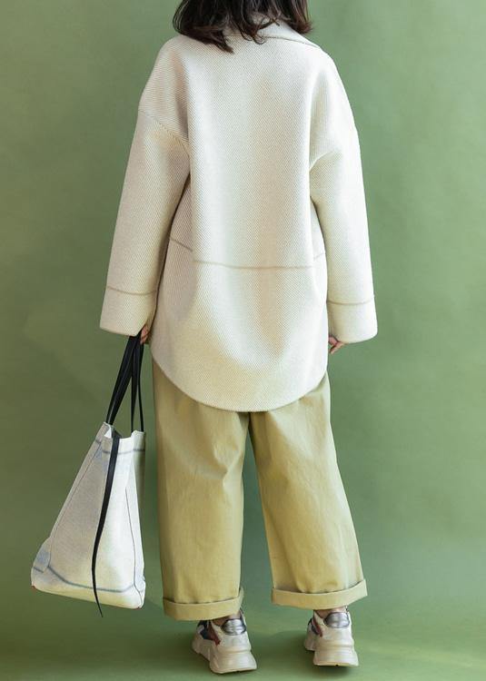 Mid-length Coats Winter Outwear Beige Pockets Wool Jackets