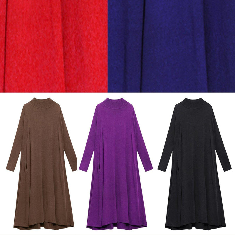 Chocolate Sweater Dresses Refashion High Neck Large Hem Mujer Fall Knitwear