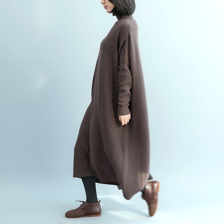 Chocolate Sweater Weather Fuzzy High Neck Knitwear