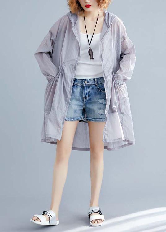 Light Gray Cardigan Loose Fitting Hooded Long Sleeve