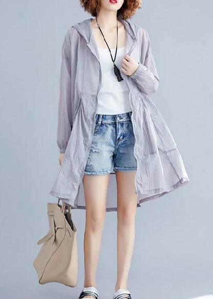 Light Gray Cardigan Loose Fitting Hooded Long Sleeve