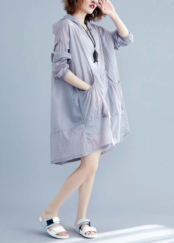 Light Gray Cardigan Loose Fitting Hooded Long Sleeve