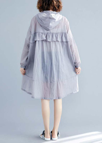 Light Gray Cardigan Loose Fitting Hooded Long Sleeve