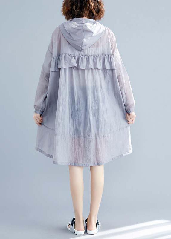 Light Gray Cardigan Loose Fitting Hooded Long Sleeve