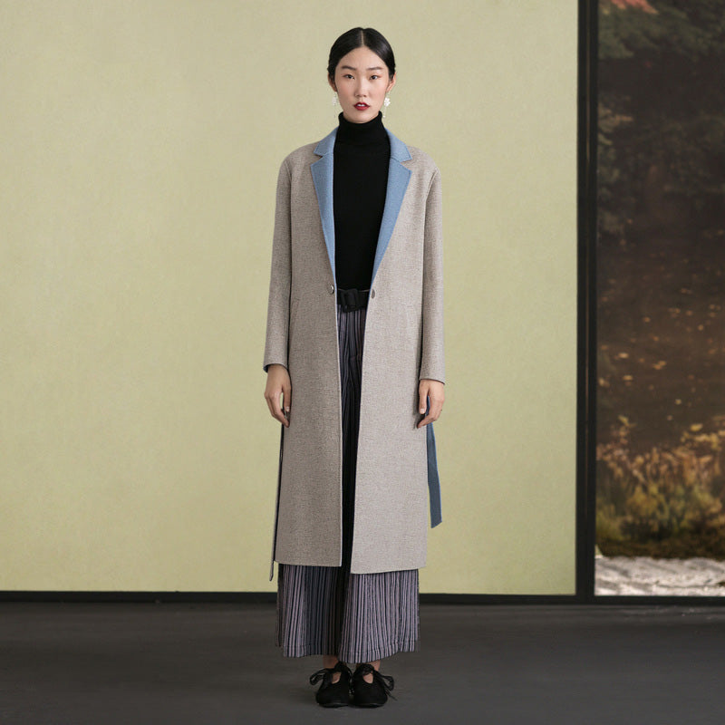 Light Khaki Wool Coat Back Open Coats Lapel Collar Coats