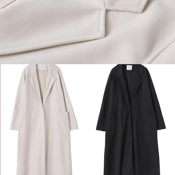 Long Coat Woolen Outwear Black Notched Tie Waist Coats