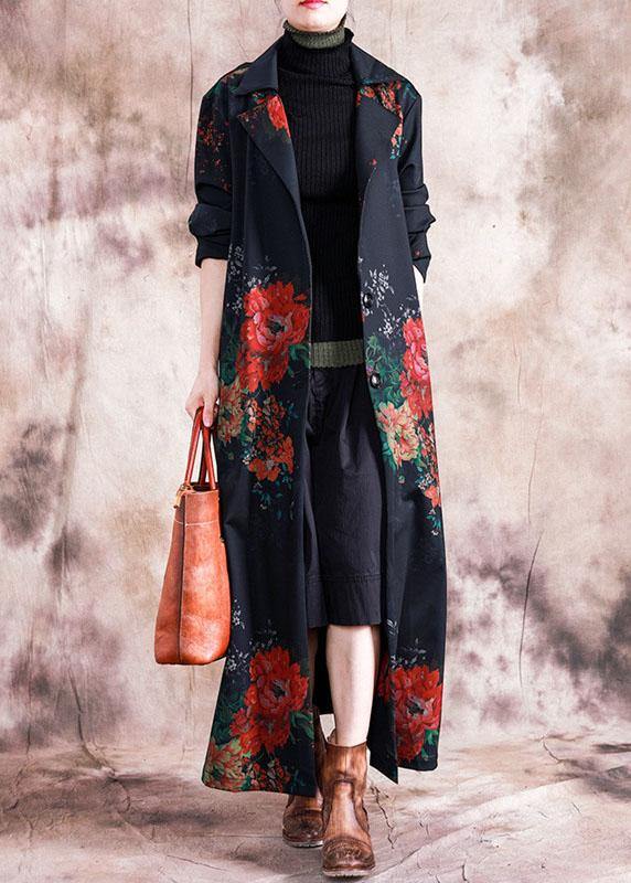 Maxi Coat Fall Trench Coats Red Prints Overcoat