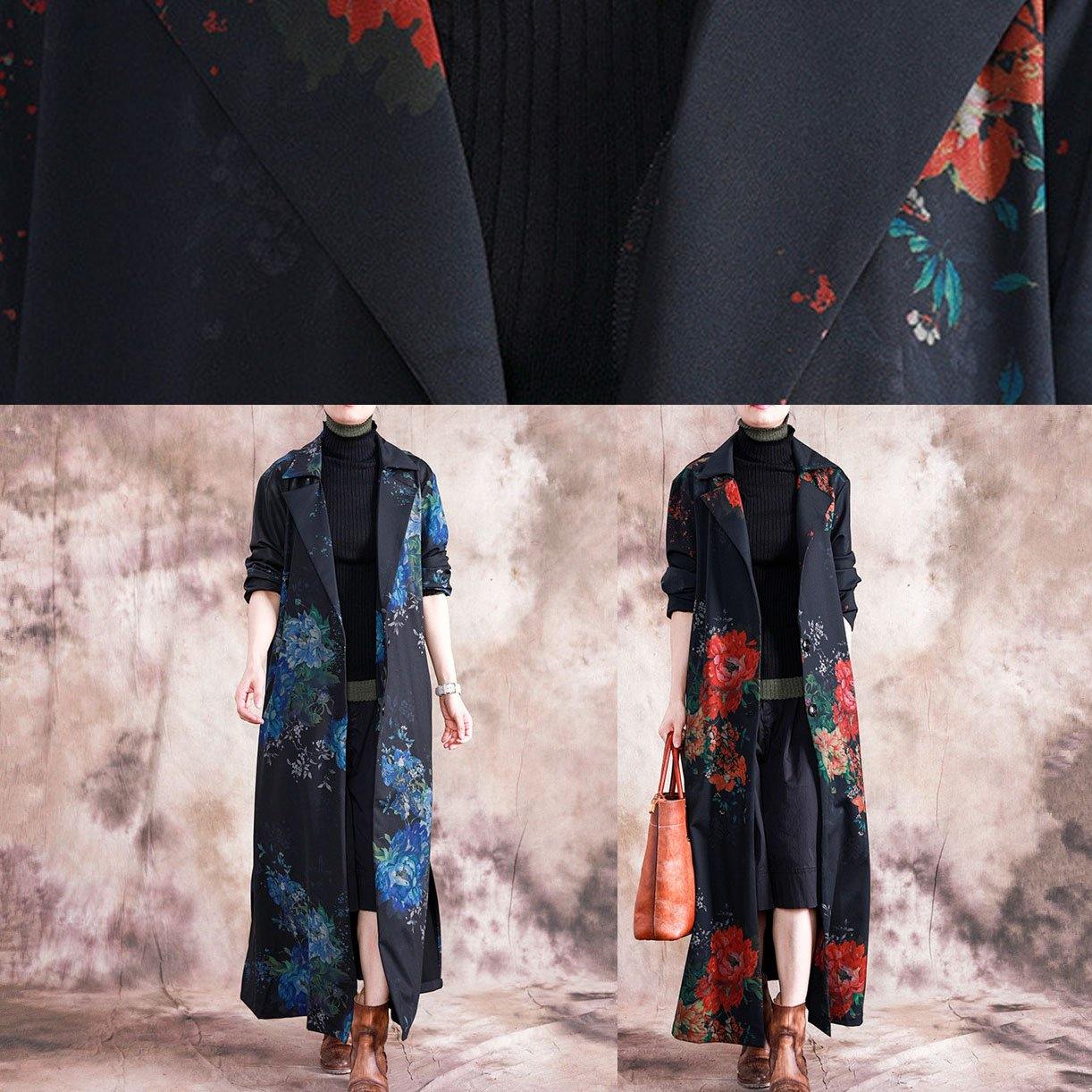 Maxi Coat Fall Trench Coats Red Prints Overcoat