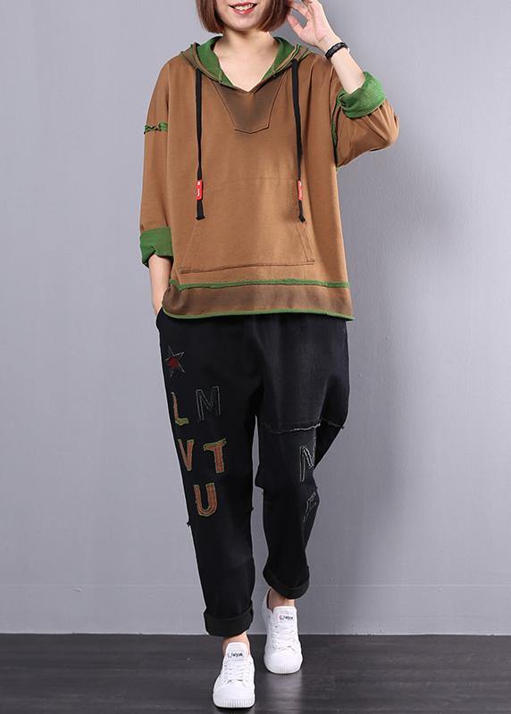 Cotton Sport Suit Yellow Hooded Tops and Alphabet Pants