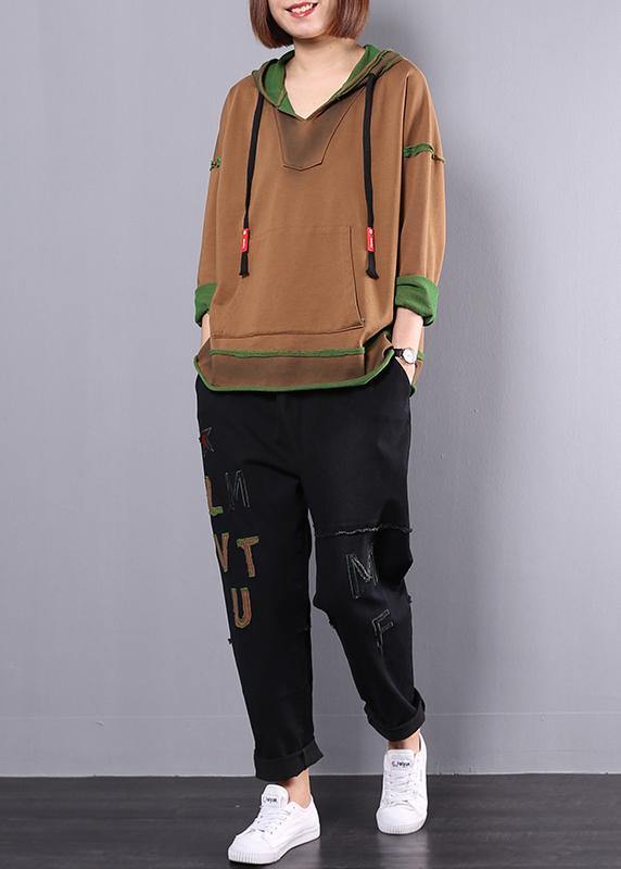 Cotton Sport Suit Yellow Hooded Tops and Alphabet Pants
