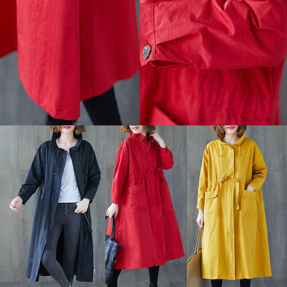 Yellow Coat Fall Ruffled Drawstring Zippered Coat