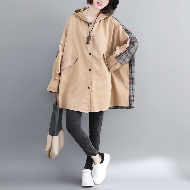 Yellow Cotton Outwear Oversized Hooded Winter Jackets Patchwork Coats