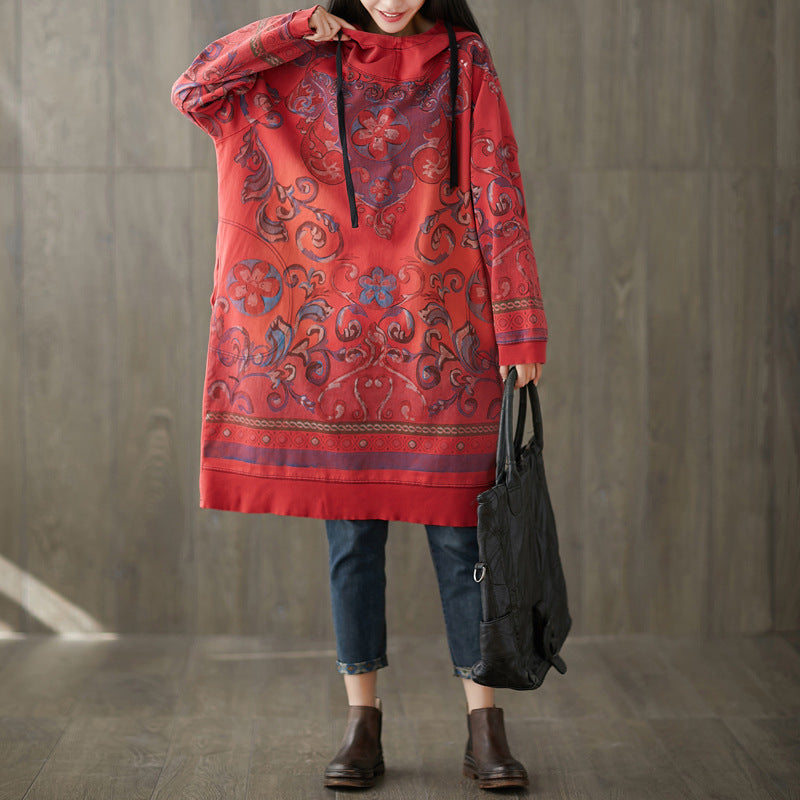 Yellow Hooded Side Open Print Sweatshirt Dresses Spring