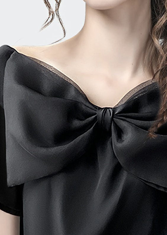 Fashionable Camel Short Sleeved Bow Neckline Shirt Top