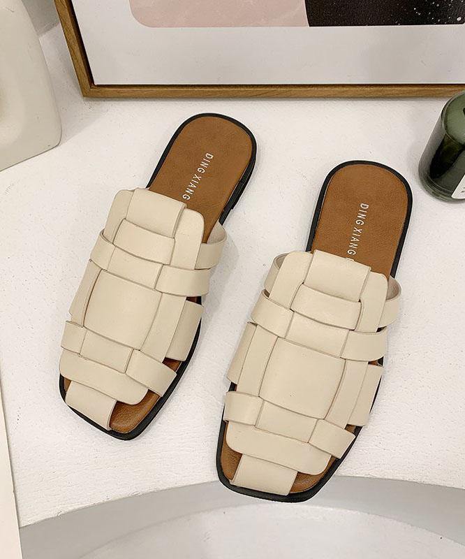 Faux Leather Chocolate Hollow Out Thong Sandals Slide Sandals