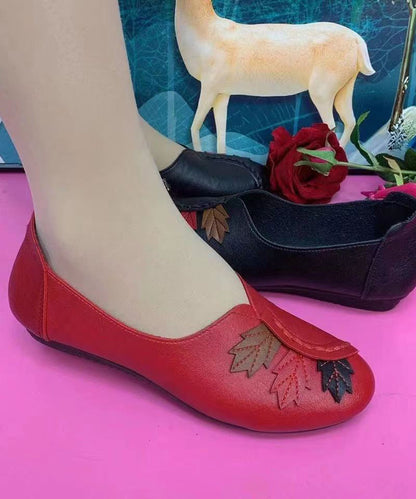 Faux Leather Flats Splicing Comfortable Black Soolinen Shoes-20251