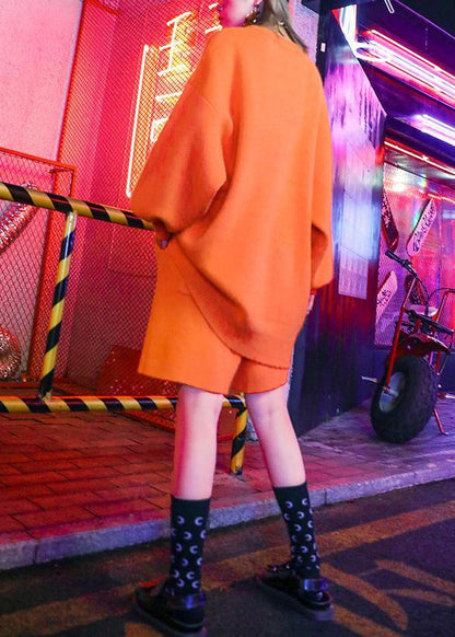 Feminine Style Large Size Show Thin Wide Leg Pants Sweater Coat Orange Two Pieces