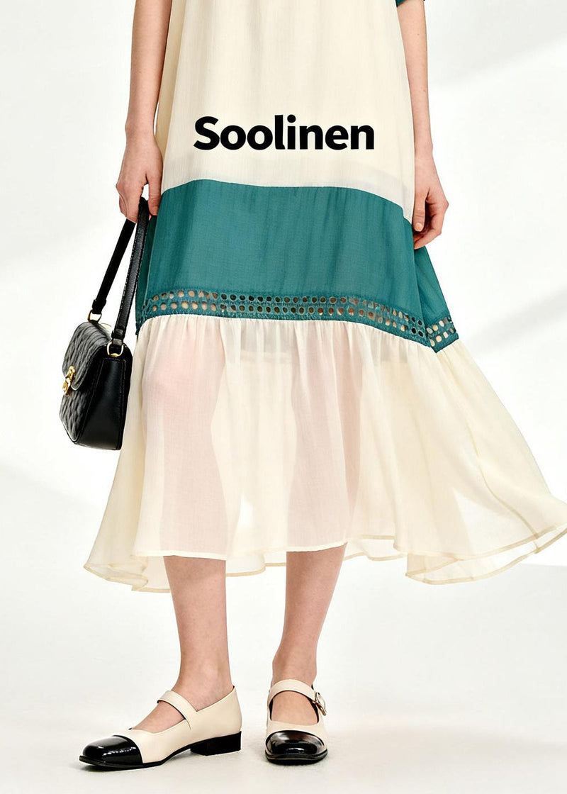 Fine Apricot Hollow Out Patchwork Chiffon Long Dress Summer
