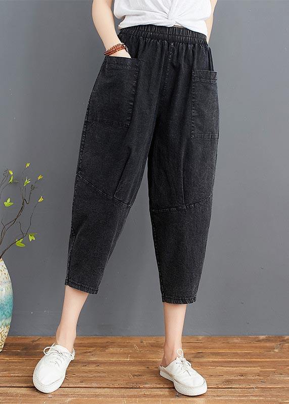Fine Green Elastic Waist Jeans Harem Pants Summer Cotton