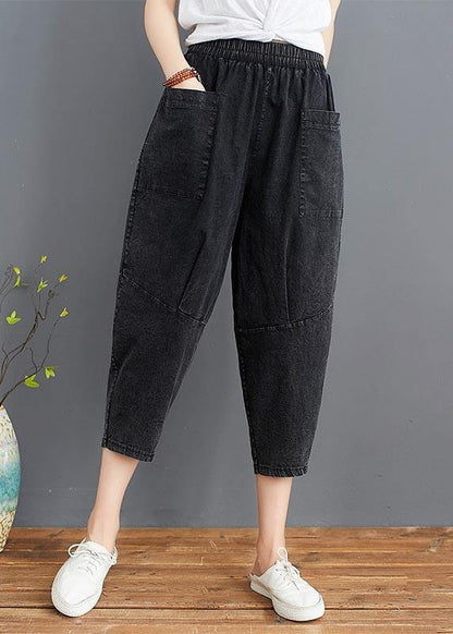 Fine Red Elastic Waist Jeans Harem Pants Summer Cotton
