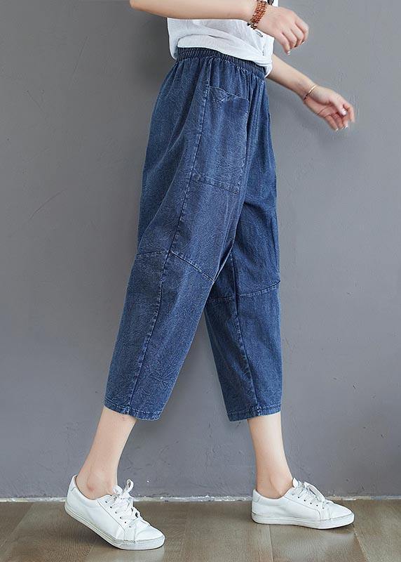 Fine Red Elastic Waist Jeans Harem Pants Summer Cotton