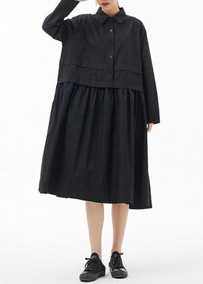 Fine Black Peter Pan Collar Patchwork Shirt Dresses Spring